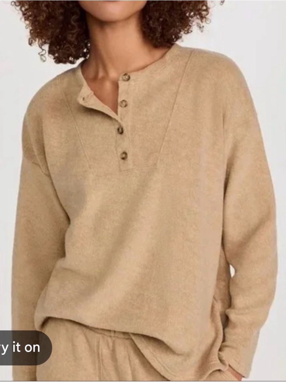 MWL Madewell Make Weekends Longer Bouclé Henley Pullover Sweater Tan XS